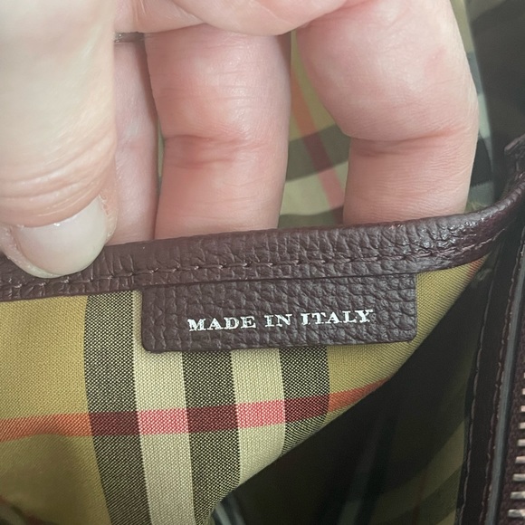 BURBERRY Mahogany Red Pebbled Leather House Check Medium Banner Tote Bag! - Picture 11 of 13